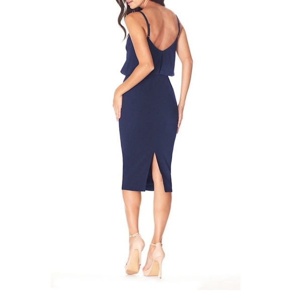 Dress The Population Alondra Blouson Sheath Dress Midnight Blue Size Medium NWT - Picture 4 of 6